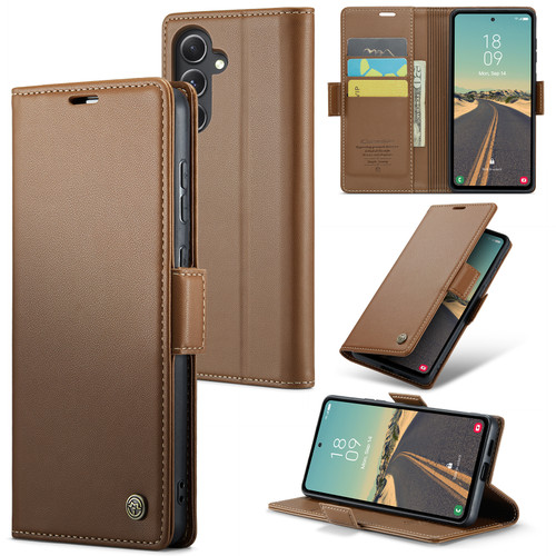 Samsung Galaxy S23 FE 5G CaseMe 023 Butterfly Buckle Litchi Texture RFID Anti-theft Leather Phone Case - Brown